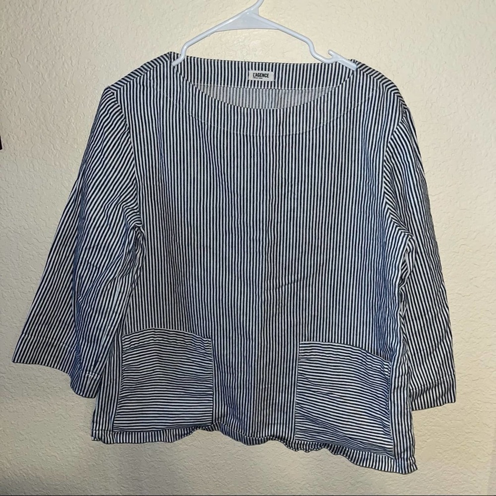 L'agence Striped Front Pocket Long Sleeve Shirt Size 6